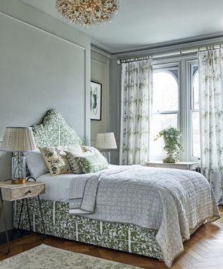 green bedroom with printed wallpaper,image by Chris Everard
