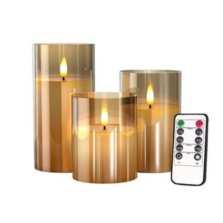 Three glass electric candles