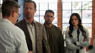 McGee, Torres and Knight talking to Jimmy on NCIS