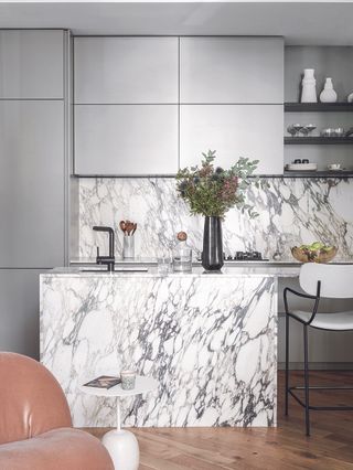 grey kitchen ideas grey cabinets and marble island