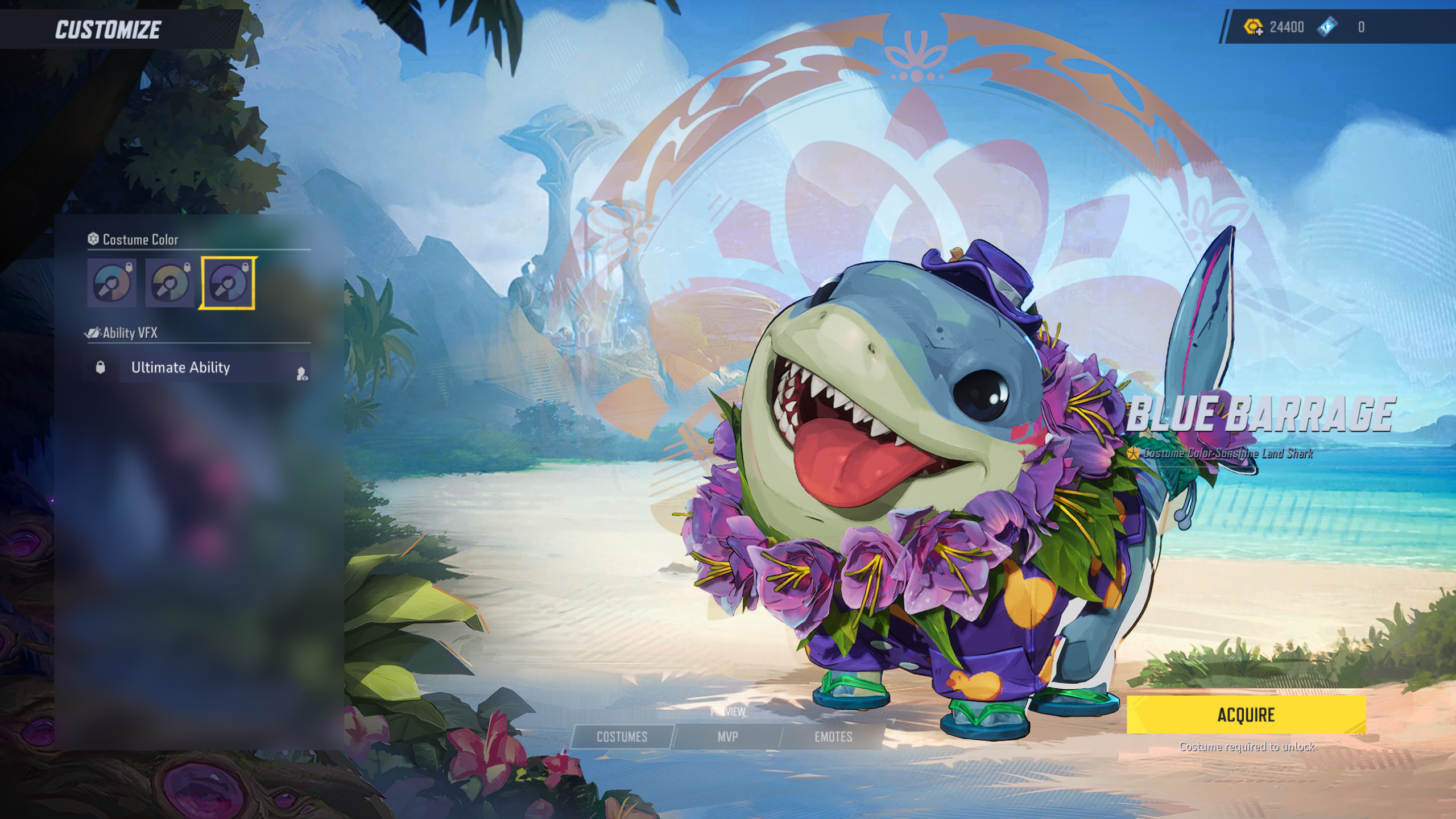 Marvel Rivals costume customisation: The Blue Barrage colour for Jeff the Land Shark.
