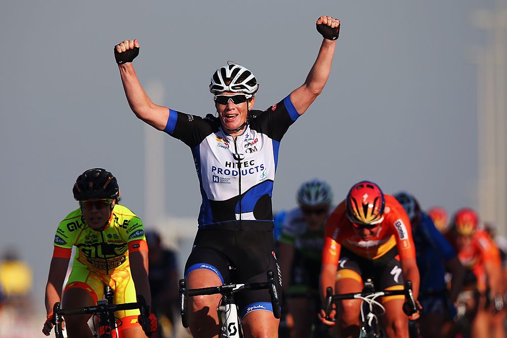 Ladies Tour of Qatar stage 1, Kirsten Wild (Hitec Products) wins the bunch sprint