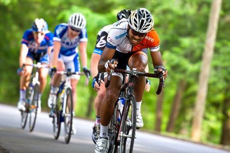 Frank Travieso leading the break with one lap remaining