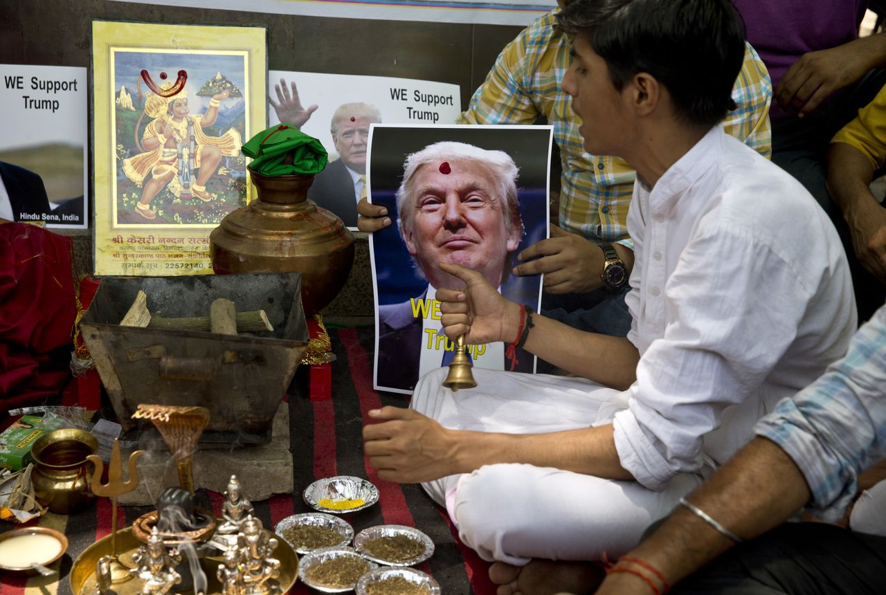 Hindu Sena members conduct rituals on Trump&amp;#039;s behalf.