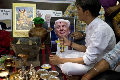 Hindu Sena members conduct rituals on Trump's behalf.