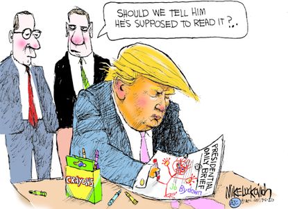 Political Cartoon U.S. Trump intelligence briefing