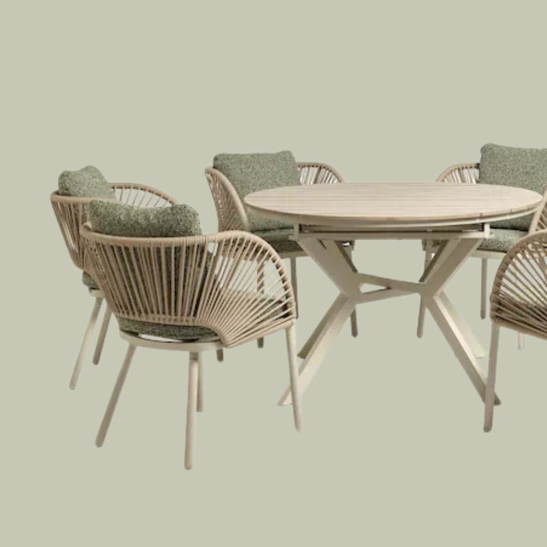 Next, Green Boucle Genoa Extendable 6 Seater Dining Set