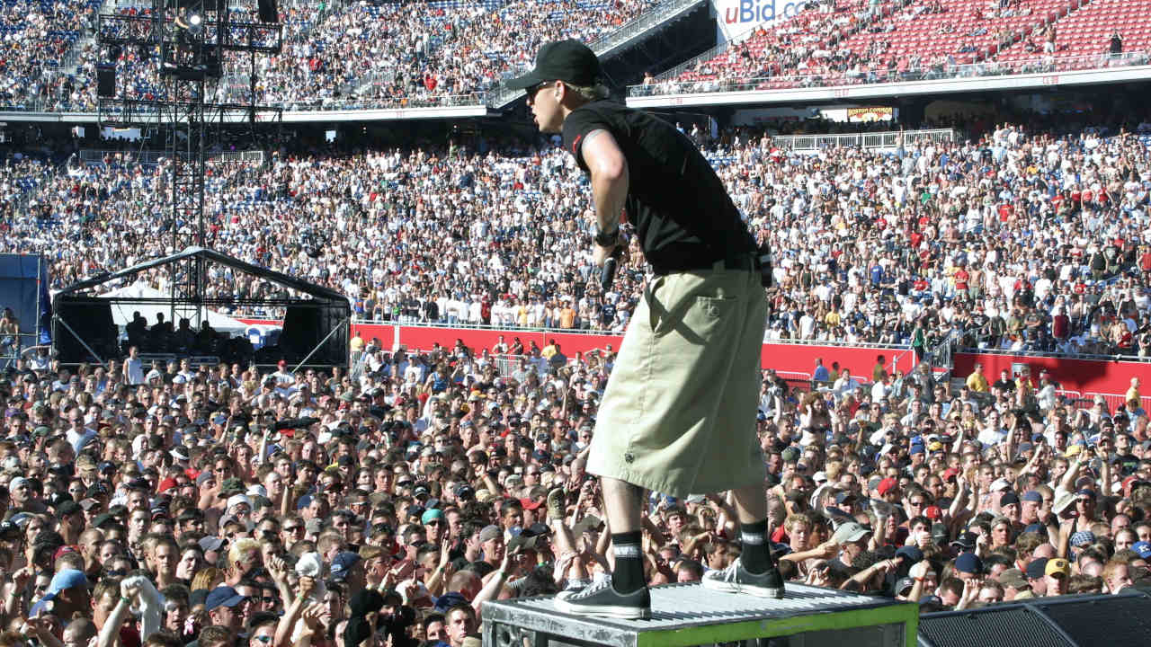 Linkin Park&amp;rsquo;s Chester Bennington performing onstage in 2003