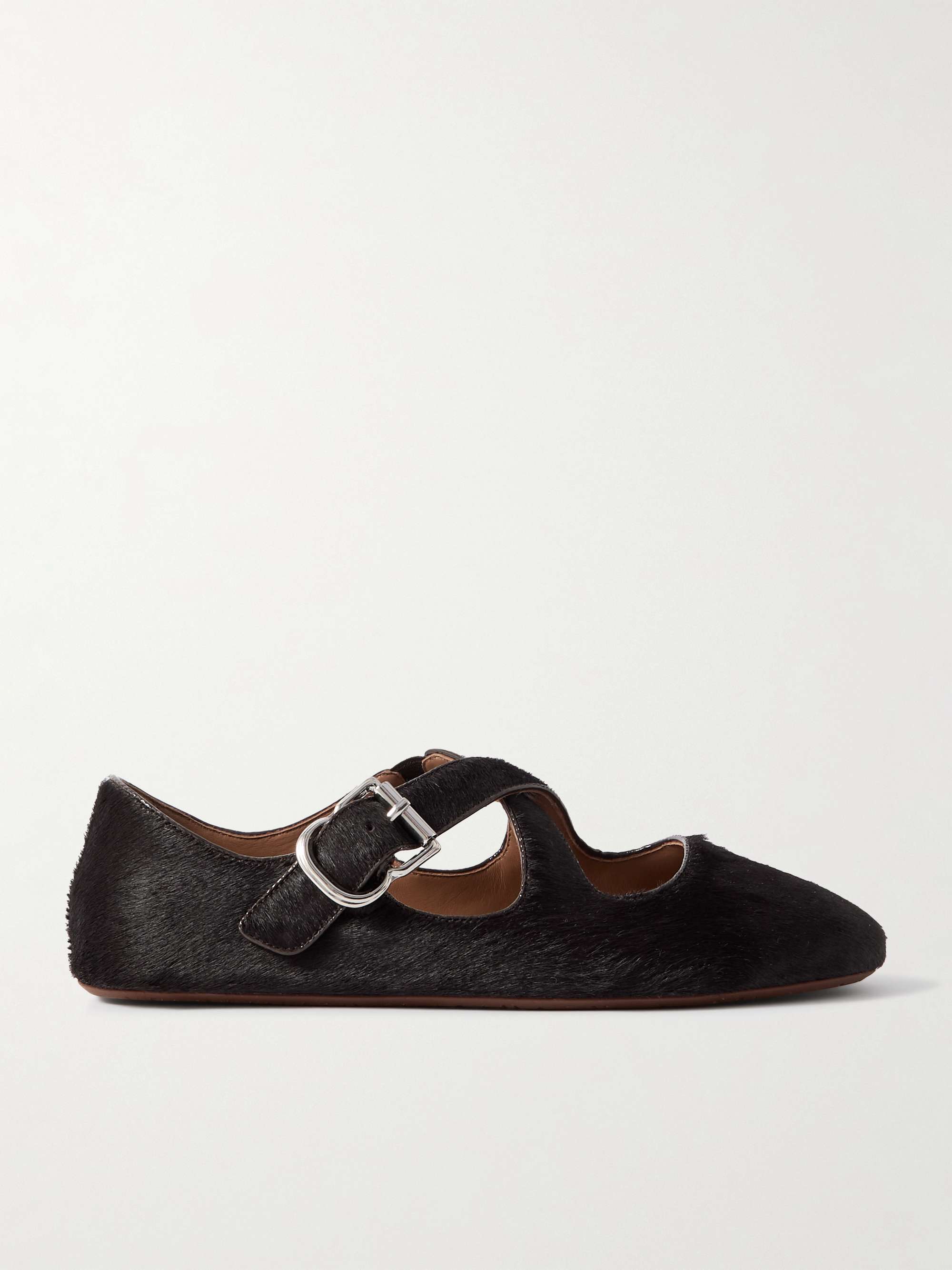 Criss Cross Leather-Trimmed Calf Hair Ballet Flats
