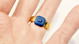 Close-up of the Pebble Index 01 smart ring on a user's finger at CES 2026