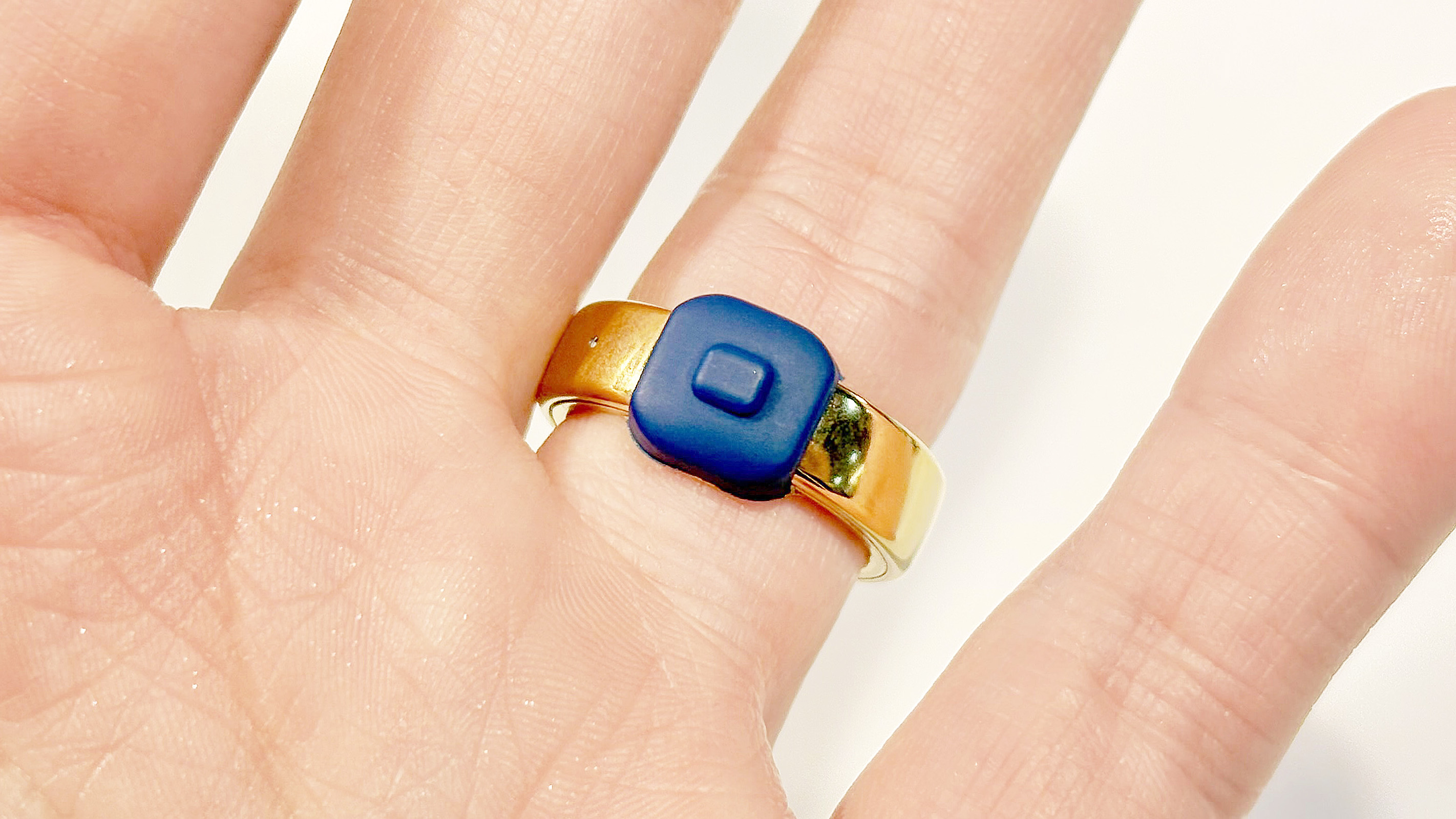 Close-up of the Pebble Index 01 smart ring on a user's finger at CES 2026