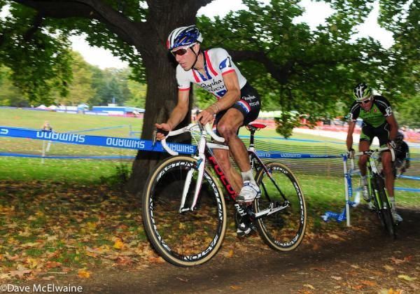 Jeremy Powers (Rapha Focus) leading Trebon with two laps to go