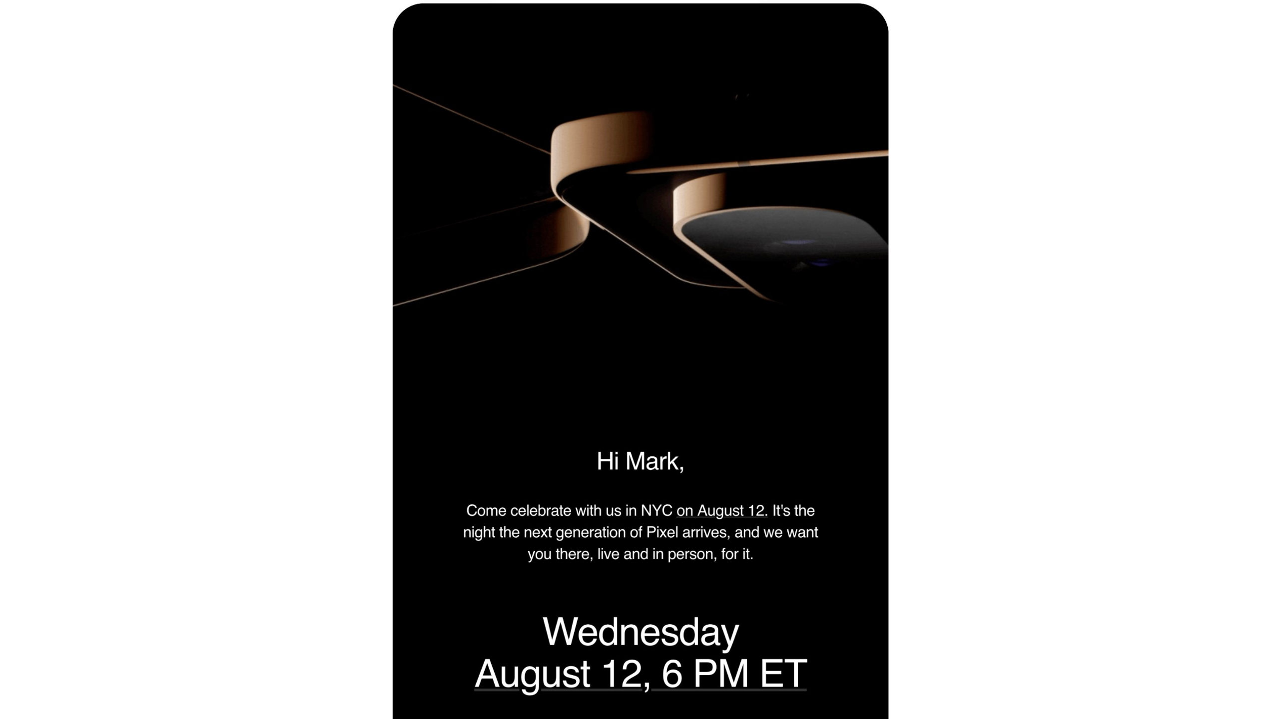 Invite shared by Google for the Pixel 11 launch series on August 12