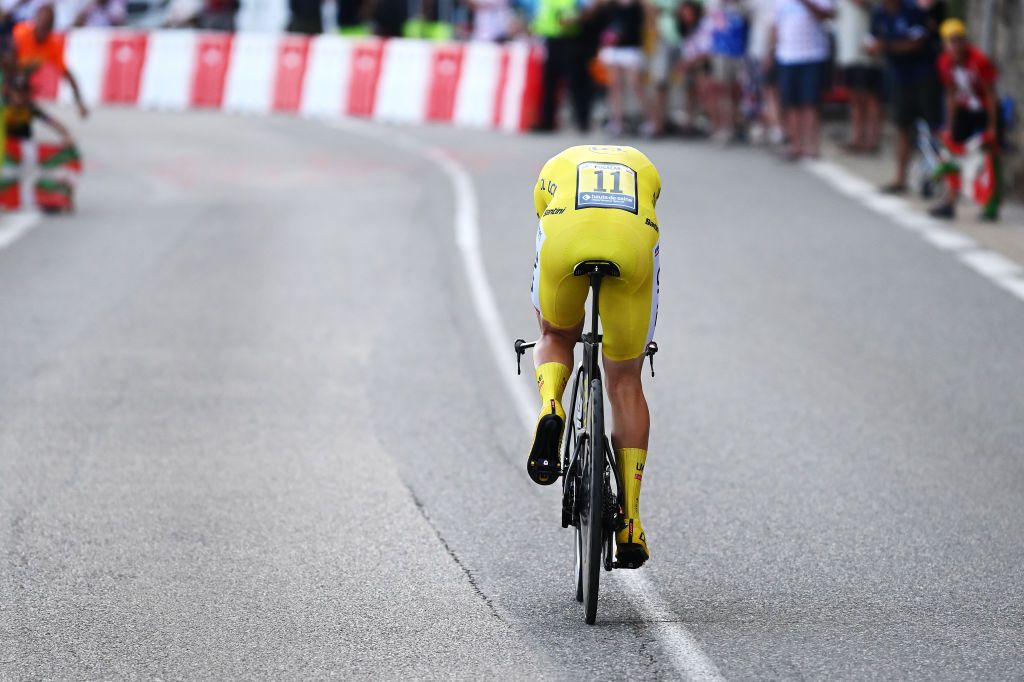 MONACO FRANCE JULY 21 Tadej Pogacar of Slovenia and UAE Team Emirates Yellow Leader Jersey sprints during the 111th Tour de France 2024 Stage 21 a 337km individual time trial from Monaco to Nice UCIWT on July 21 2024 in Monaco France Photo by Dario BelingheriGetty Images