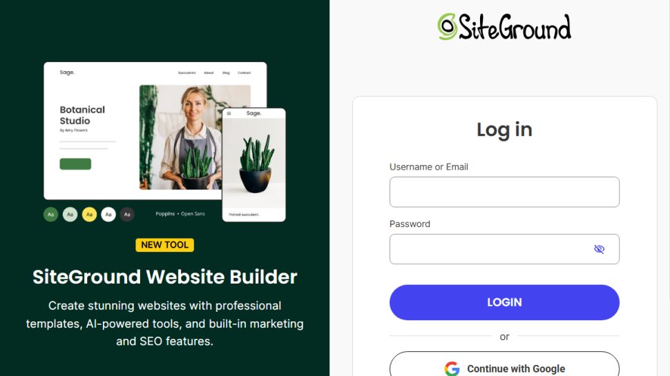 Website screenshot of SiteGround (August, 2025)