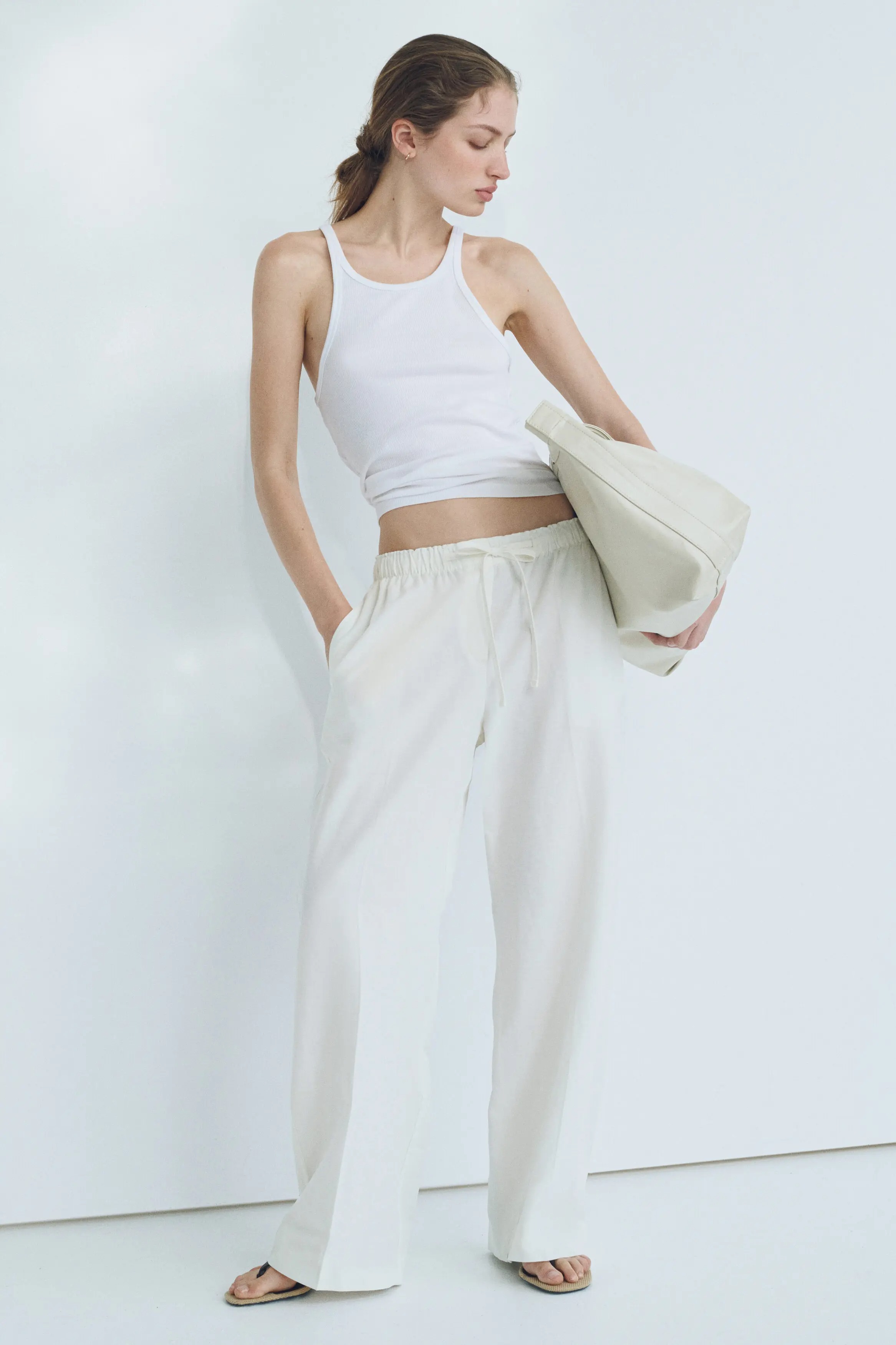 H&amp;amp;M, Linen-Blend Drawstring Trousers