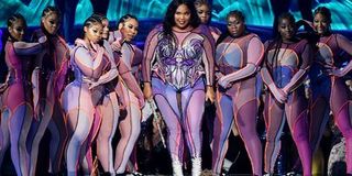 Lizzo on stage at the 2020 Grammy awards.