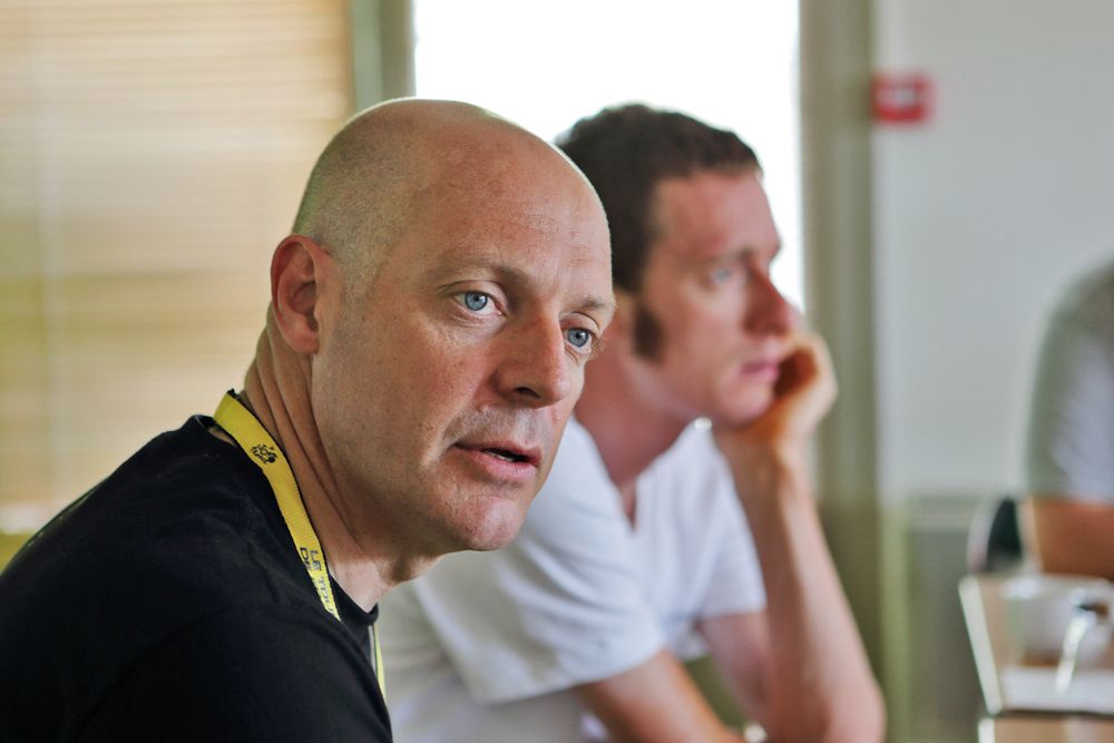 Team Sky's Dave Brailsford and Bradley Wiggins at the 2012 Tour de France