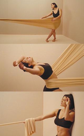 Model in three poses from the Chantelle Paris: SoftStretch commercial