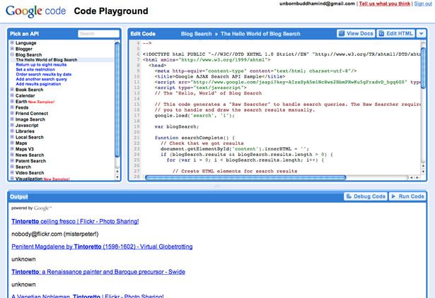 Coding tools. Code Playground.