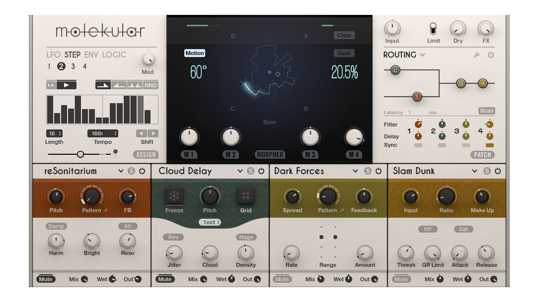 Molekular features four effects slots, each of which can house one of the system&#039;s 35 effect modules.