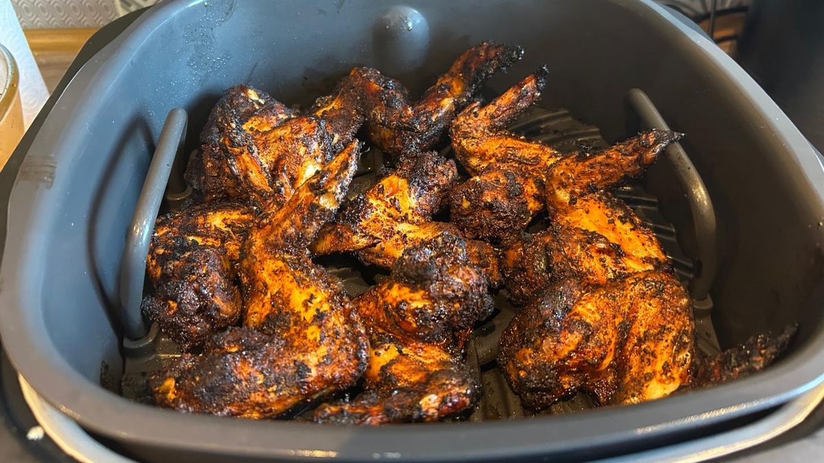 Cooked chicken inside Ninja 5-in-1 Grill and Air Fryer