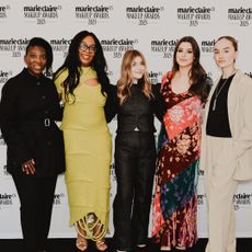 The Marie Claire Beauty Team (Ariel Baker, Samantha Holender, Siena Gagliano, and Hannah Baxter) posing with Editor-in-Chief, Nikki Ogunnaike at the 2025 Makeup Awards Breakfast.