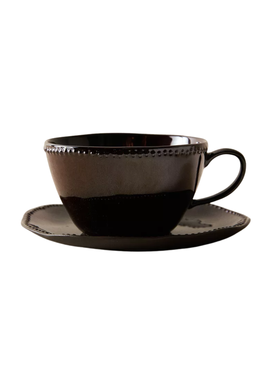 Stoneware Coffee Cup and Saucer With Raised Design
