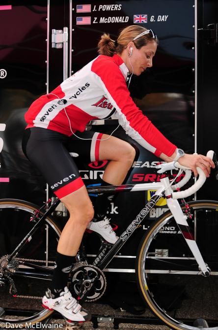 Mo Bruno-Roy (Bob&rsquo;s Red Mill/Seven) warming up on her Seven bike