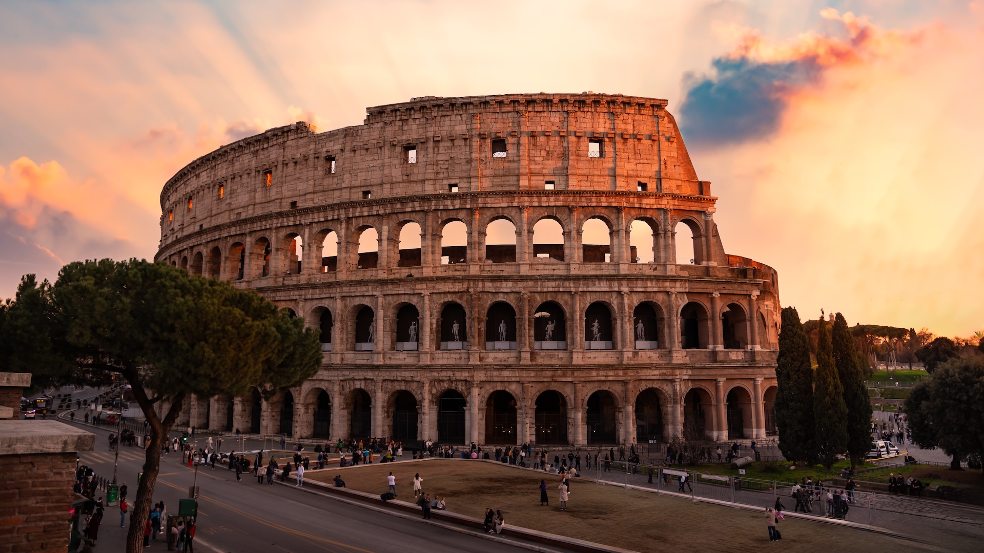 a photo of the Colosseum at sunset