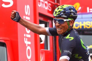 Nairo Quintana celebrates his stage 10 at the Vuelta a Espana.