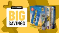 yellow background with GR logo, a trio of blockbuster board games and a badge that reads "big savings"