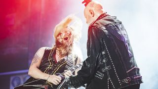 Richie Faulkner and Rob Halford go full metal jacket as they perform with Judas Priest in Spain, 2022