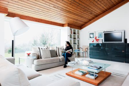 living room in a self build home from the 1970s