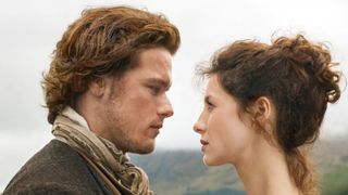 Claire and Jamie gaze into each other's eyes