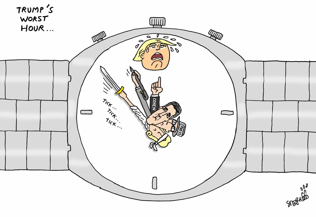 Political cartoon U.S. Michael Cohen guilty Press Trump worst hour