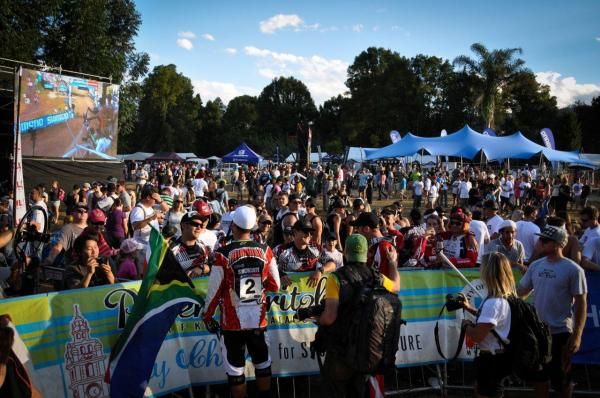 Massive crowds cheered on the downhill athletes.