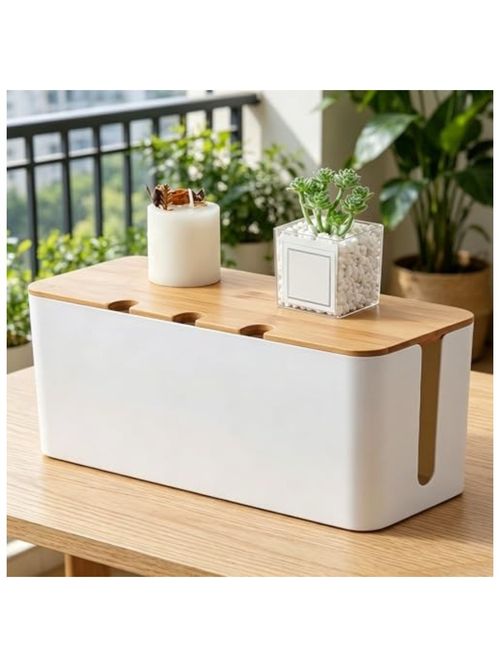 Bamboo Lid Cable Management Box