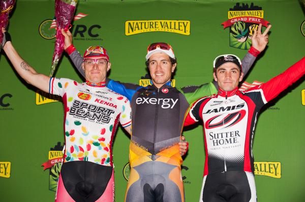 The men's stage 2 podium (l-r): Brad Huff (Jelly Belly), Carlos Alzate (Team Exergy), Alejandro Borrajo (Jamis-Sutter Home)