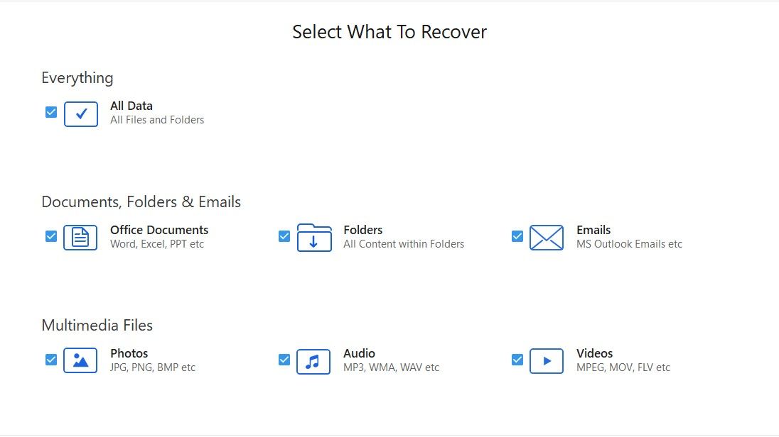 Select what to recover with Ontrack EasyRecovery