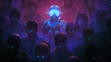 Keyart for Mannequin VR on the Meta Quest 3, it shows a glowing person in a crowd of civilians