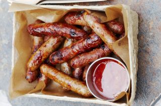 Sticky sausages and sweet chilli dip