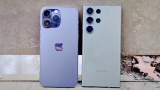 Samsung Galaxy S23 Ultra vs iPhone 14 Pro Max back of both phones