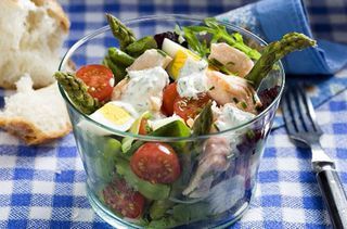 Salmon, egg and asparagus salad
