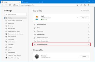 Edge settings profile preferences