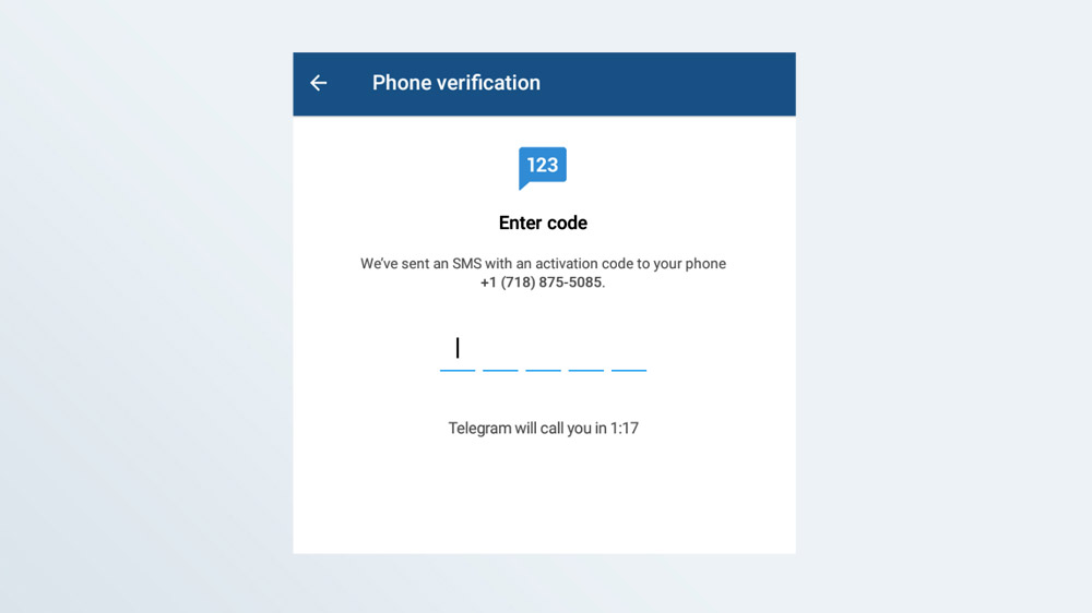 Captura de pantalla de la pantalla de Telegram donde debe ingresar su código de verificación.