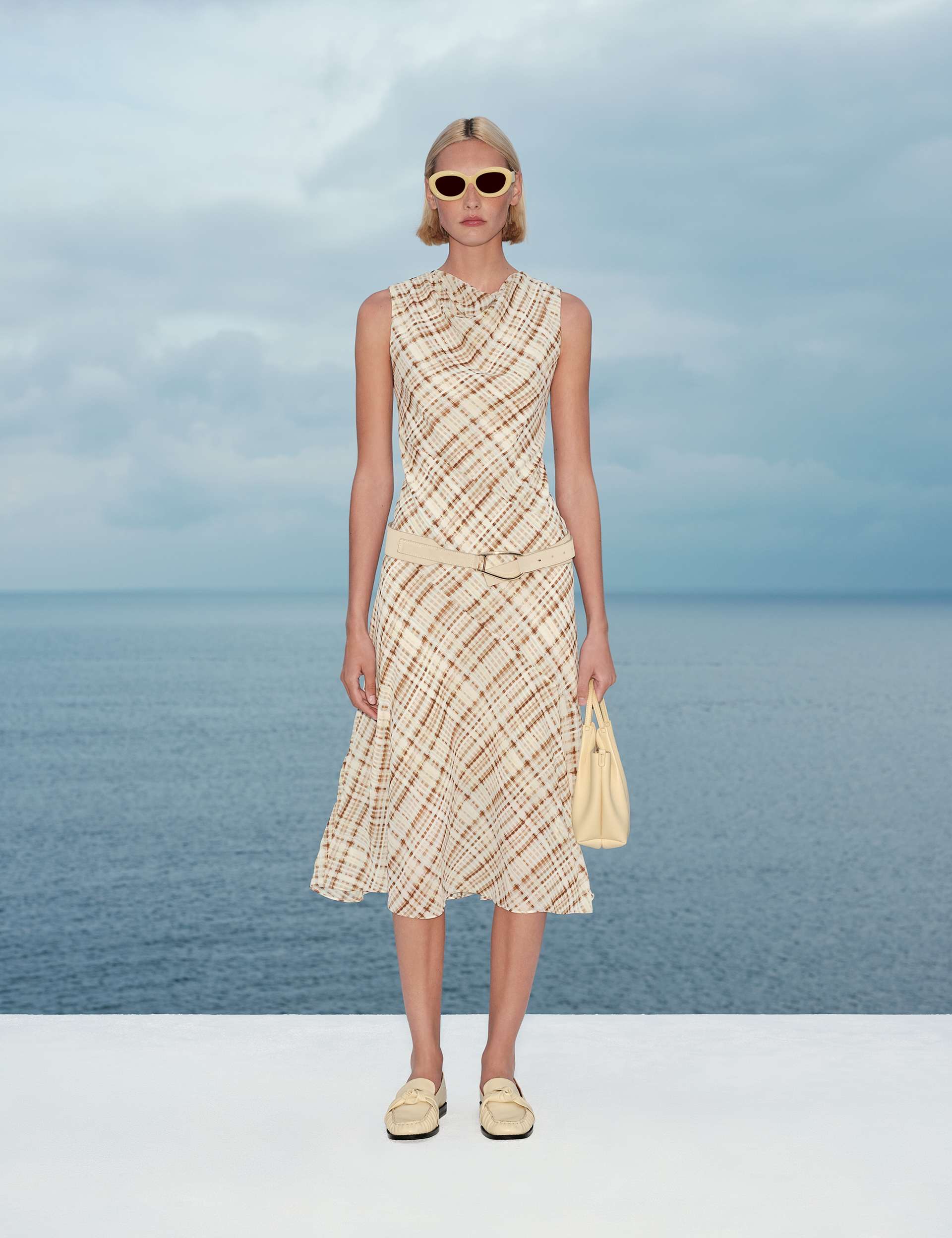 Checked Cowl Neck Midi Slip Dress