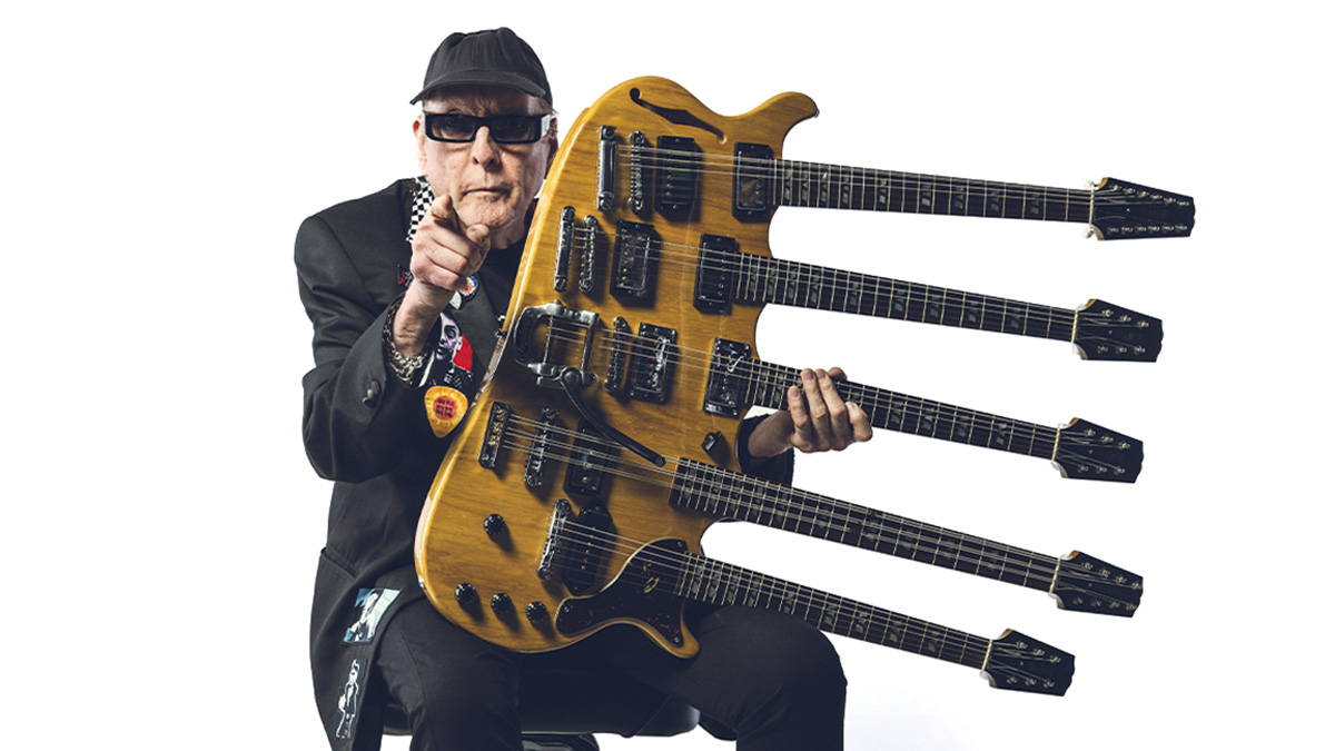 Rick Nielsen with his 5-neck guitar