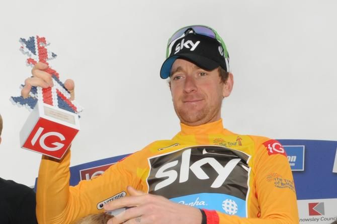 Bradley Wiggins (Team Sky) in the leader's jersey at the Tour of Britain