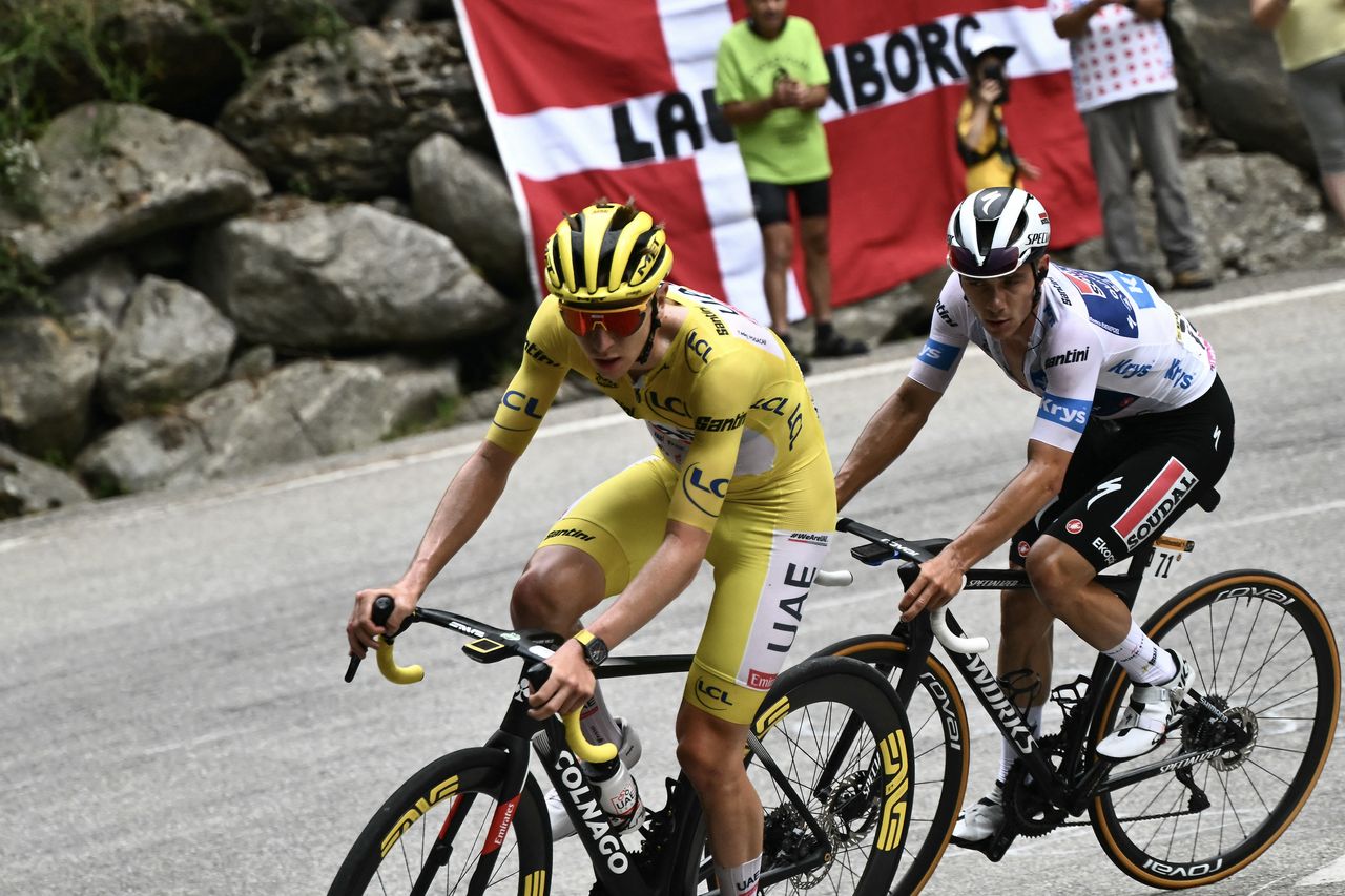 Tadej Pogačar (left) and Remco Evenepoel on stage 19 of the 2024 Tour de France